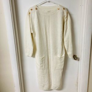 New 💫 White & Gold Button Accent Sweater Dress